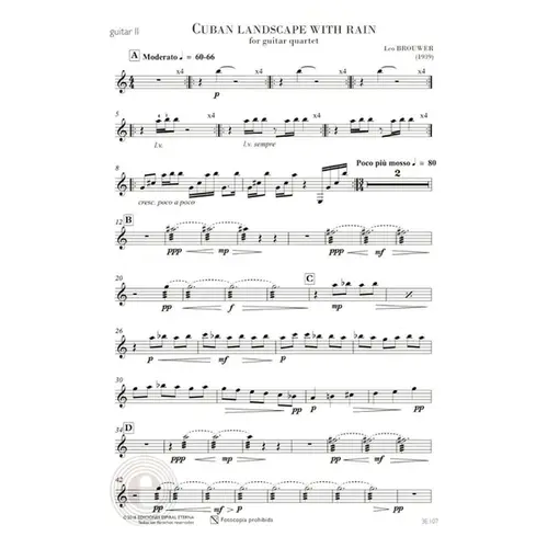 Cuban Landscape with rain for guitar quartet score+partes