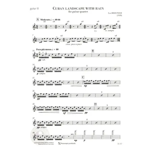 Cuban Landscape with rain for guitar quartet score+partes