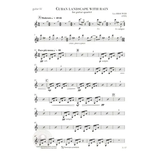 Cuban Landscape with rain for guitar quartet score+partes