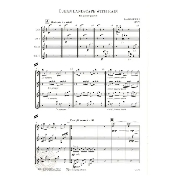Cuban Landscape with rain for guitar quartet score+partes