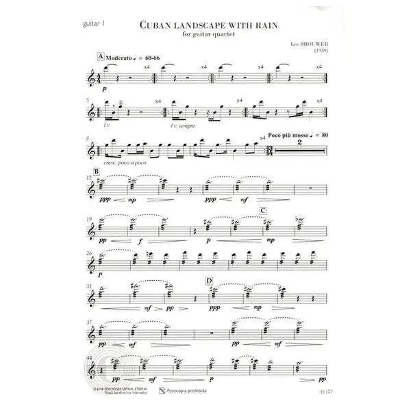 Cuban Landscape with rain for guitar quartet score+partes
