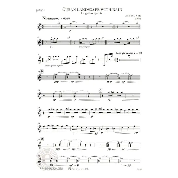 Cuban Landscape with rain for guitar quartet score+partes
