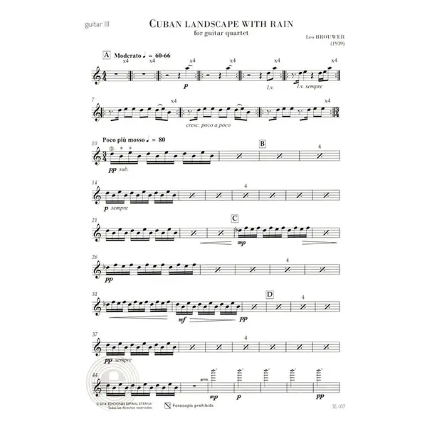 Cuban Landscape with rain for guitar quartet score+partes