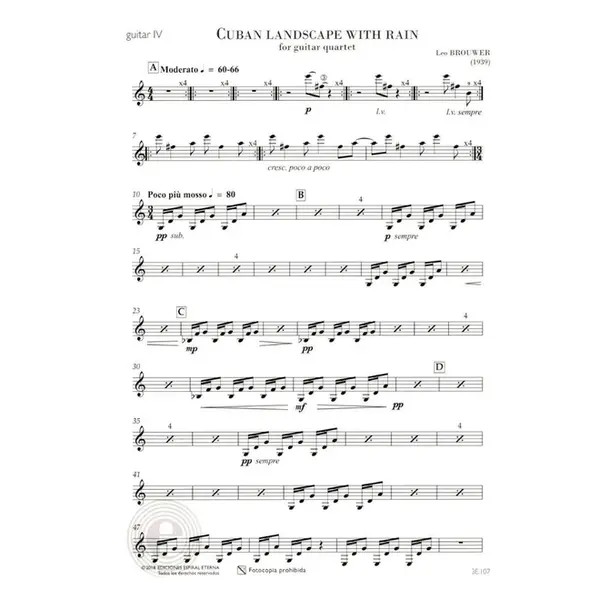 Cuban Landscape with rain for guitar quartet score+partes