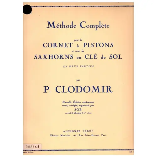 Méthode Complète pour le Cornet à Pistons et tous les Saxhorns en clé de Sol