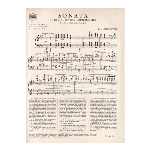 Sonata - Op.106 In Si B (Rev. A. Schnabel)