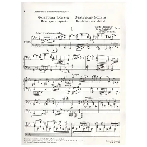 Quatrieme Sonate - Op.29 (d'apres des vieux cahiers)