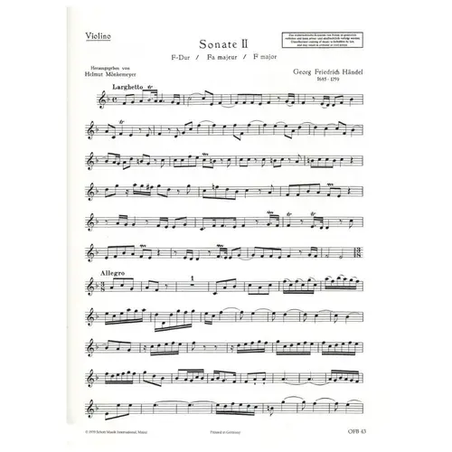 Sonate F Dur Fur Altblockflote, Violine und basso continuo