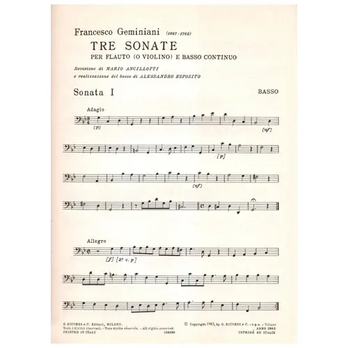 Tre Sonate per flauto (o violino) e basso continuo