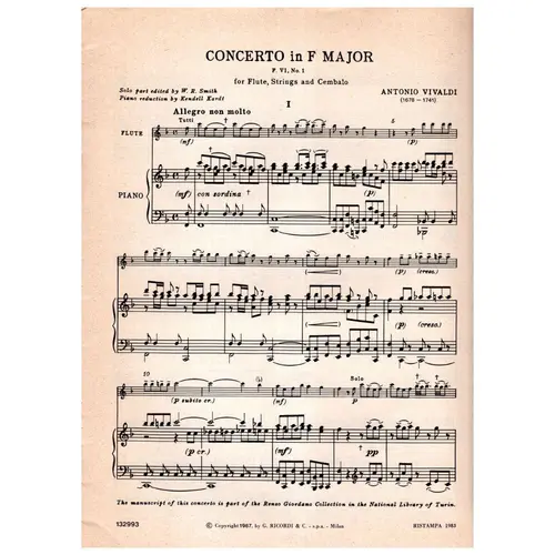 Concerto In Fa per flauto, archi e cembalo   (F.VI N.1)