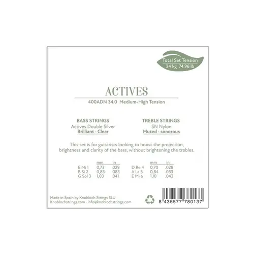 Encordoamento para Violão Nylon Knobloch Double Silver 400ADN medium-high tension