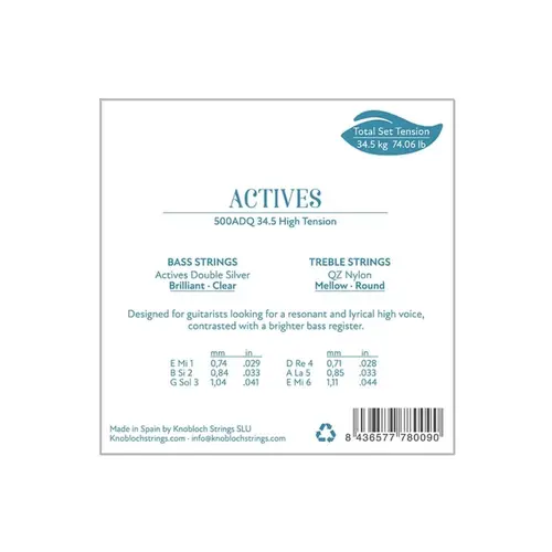 Encordoamento para Violão nylon Knobloch Double Silver QZ nylon 500ADQ high tension