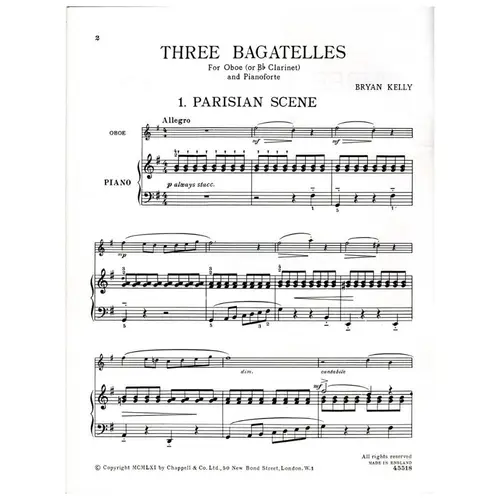 Three Bagatelles for oboe (or Bb Clarinet) and pianoforte