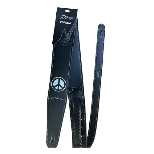 Correia AVS Sintetica 6cm Preto Simbolo da Paz