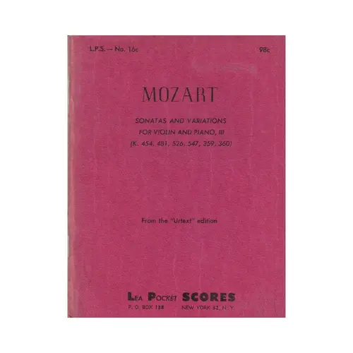 Sonatas and Variations for Violin and Piano - Vol III - Pocket Scores