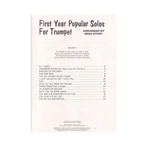 First Year Popular Solos For Trumpet