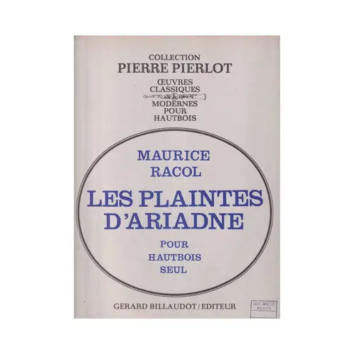 Les Plaintes D`Ariadne  Pour Hautbois  (Edição Antiga)