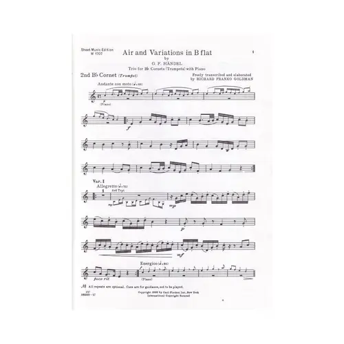 Air And Variations In B-Flat Major For Trumpet Tri