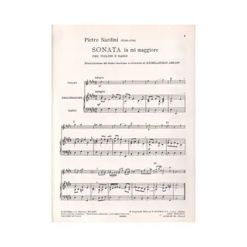 Sonata In Mi Maggiore Per Violino e basso
