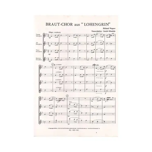 Braut-Chor Aus Lohengrin saxophon-quartett