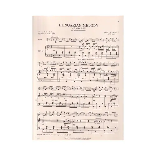 Hungarian Melody In D Minor For Flute - D.817