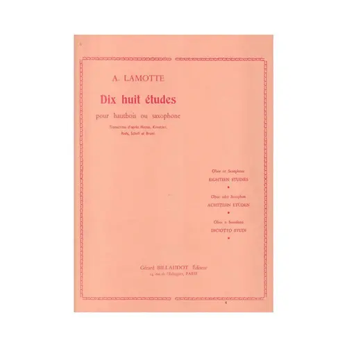 Dix Huit Etudes Pour Hautbois Ou Saxophone