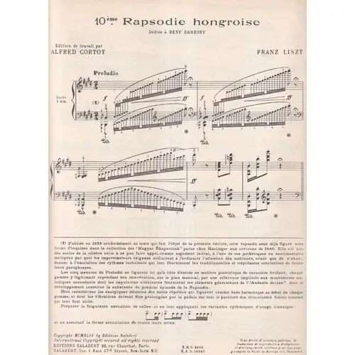 10 Eme Rapsodie Hongroise para piano (Rev. A. Cortot)