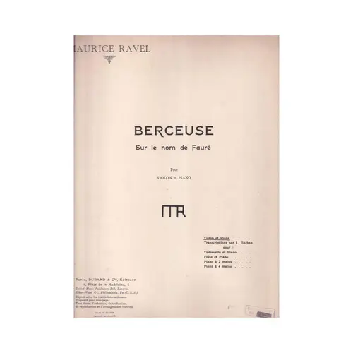 Berceuse Sur Le Nom De Faure  (Edição Antiga)