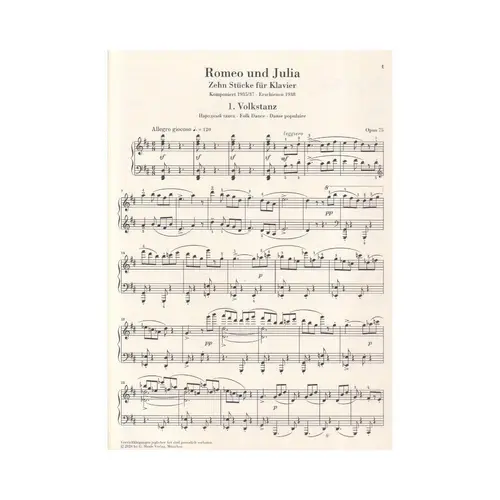 Romeo and Juliet, Ten Pieces for piano op. 75