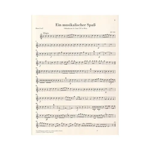 A Musical Joke K. 522 for 2 Horns in F and Strings - Winds parts