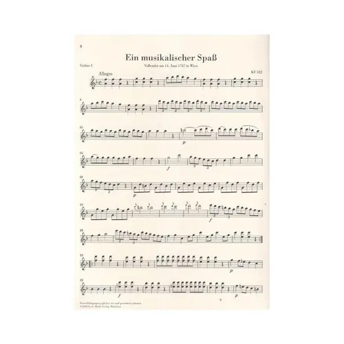 A Musical Joke K. 522 for 2 Horns in F and Strings - Set of strings