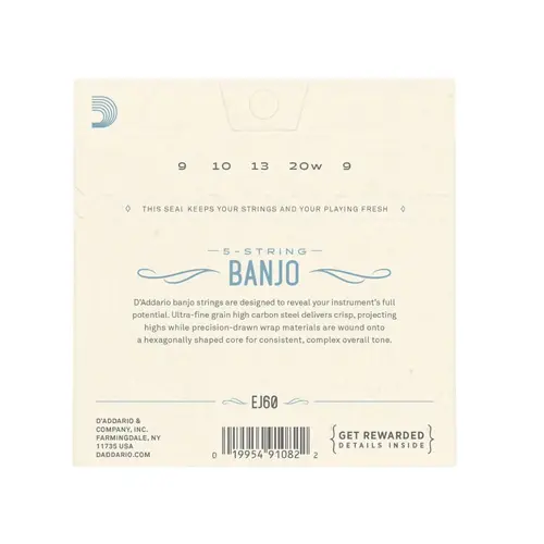 Encordoamento Para Banjo 5 cordas D'Addario EJ60 - tensão leve