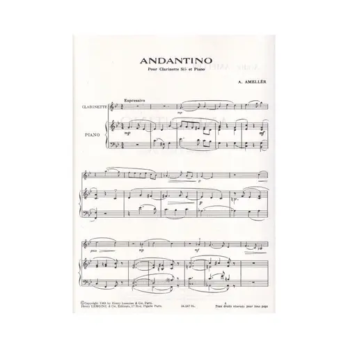 Andantino Pour Clarinette Si Bemol Et Piano