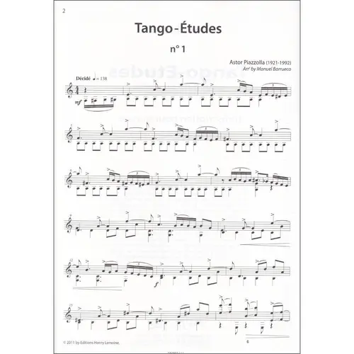 Tango études transcription pour guitare seule