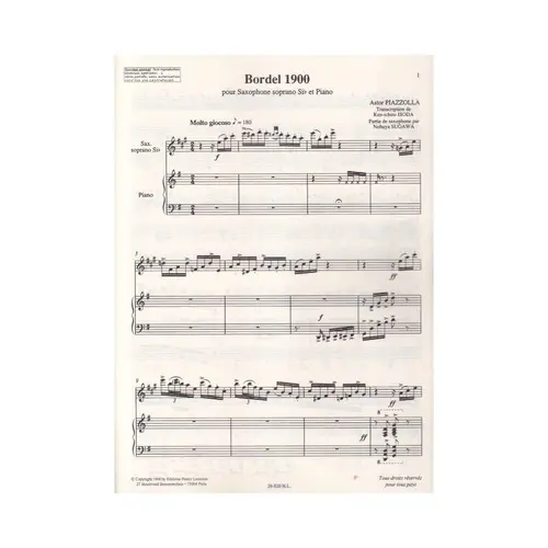 Historie du Tango pour saxophone sib et piano