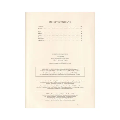 Missa brevis Sancti Joannis de Deo Hob. XXII:7 "Little Organ Mass" - score
