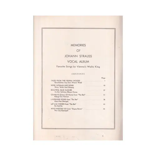 Memories of Johann Strauss - Vocal Album