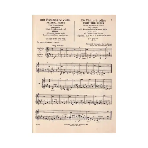 One Hundred Violin Studies For Beg. Op.20 - Vol.1  (Edição Antiga)
