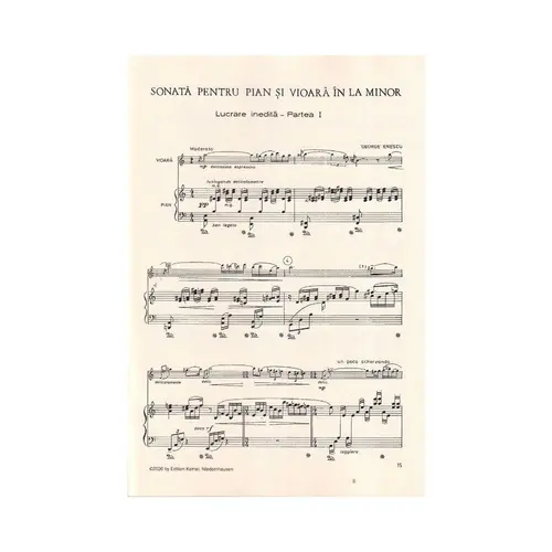 Sonata in la minor: pentru pian si vioara: lucrare inedita partea I: torso,1911
