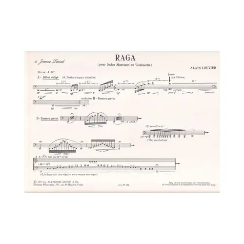 Raga Pour Ondes Martenos Ou Violoncelle  (Edição Antiga)