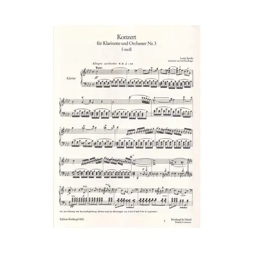 Konzert N.3 Fur Klarinette Und Orchester F-Moll