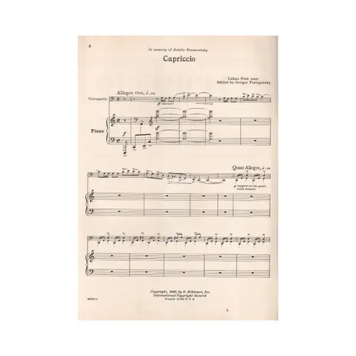 Capriccio For Violoncello  (Edição Antiga)