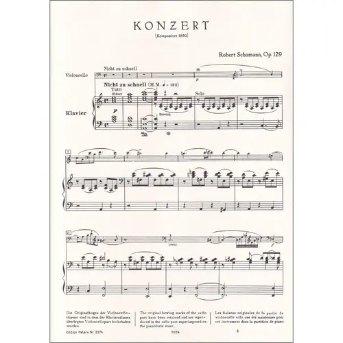 Cello Concerto in A minor Op. 129 (Edition for Cello and Piano)