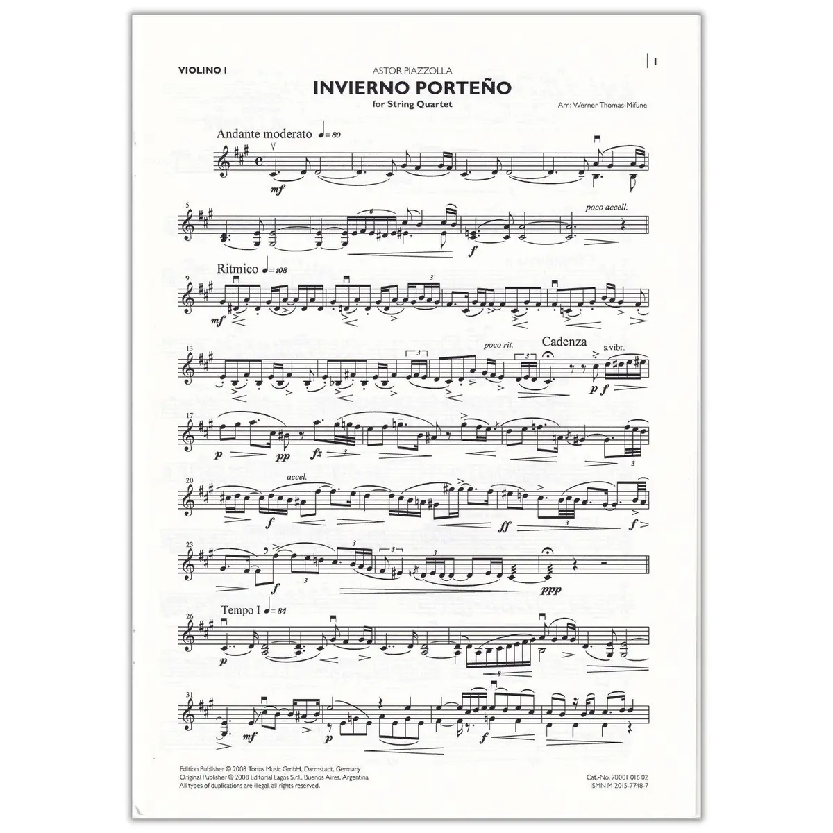 Invierno Porteno For String Quartet - Parts
