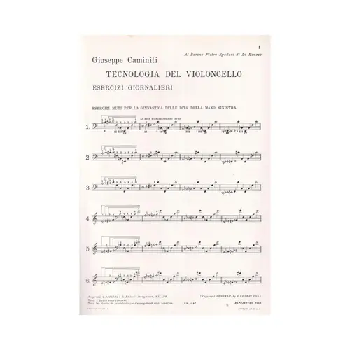 Tecnologia del violoncello - esercizi giornalieri