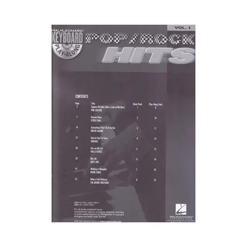 Pop/Rock Hits Keyboard Play-Along Volume 1