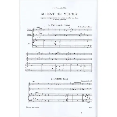 Accent On Melody Recorder Score