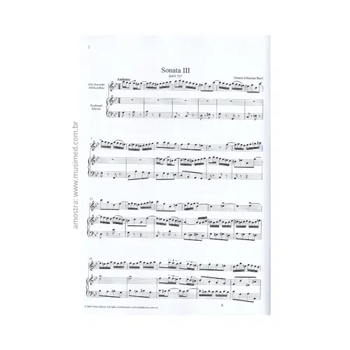 6 sonatas after the organtrio sonatas BWV 525-530 for alto recorder and keyboard vol.2