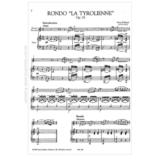 Rondo "La tyrolienne" Op.35 for soprano (descant) recorder and piano