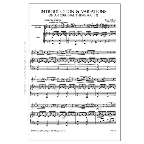 Introduction e variations on an original theme for soprano recorder and piano or guitar